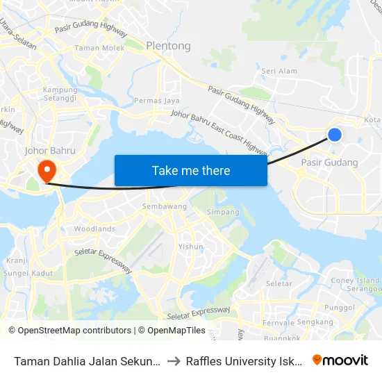 Taman Dahlia Jalan Sekuntum 2 to Raffles University Iskandar map
