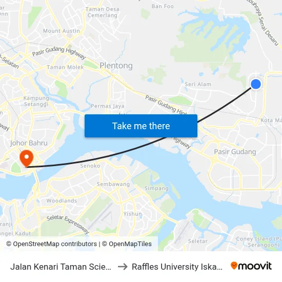 Jalan Kenari Taman Scientex to Raffles University Iskandar map