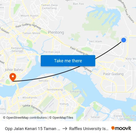 Opp Jalan Kenari 15 Taman Scientex to Raffles University Iskandar map