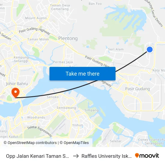 Opp Jalan Kenari Taman Scientex to Raffles University Iskandar map