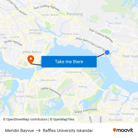Meridin Bayvue to Raffles University Iskandar map