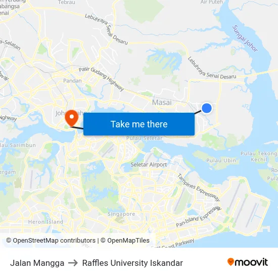 Jalan Mangga to Raffles University Iskandar map