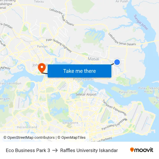 Eco Business Park 3 to Raffles University Iskandar map