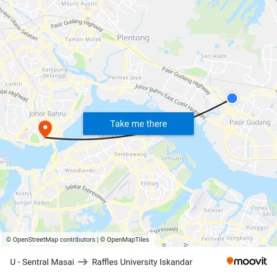 U - Sentral Masai to Raffles University Iskandar map