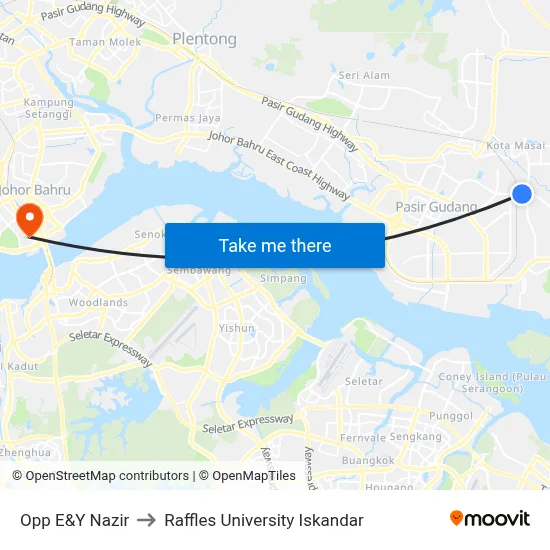Opp E&Y Nazir to Raffles University Iskandar map