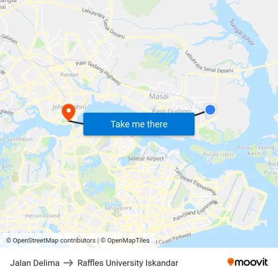 Jalan Delima to Raffles University Iskandar map