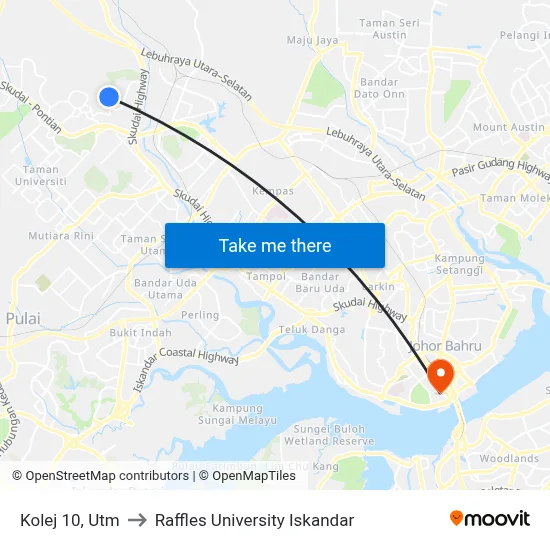Kolej 10, Utm to Raffles University Iskandar map