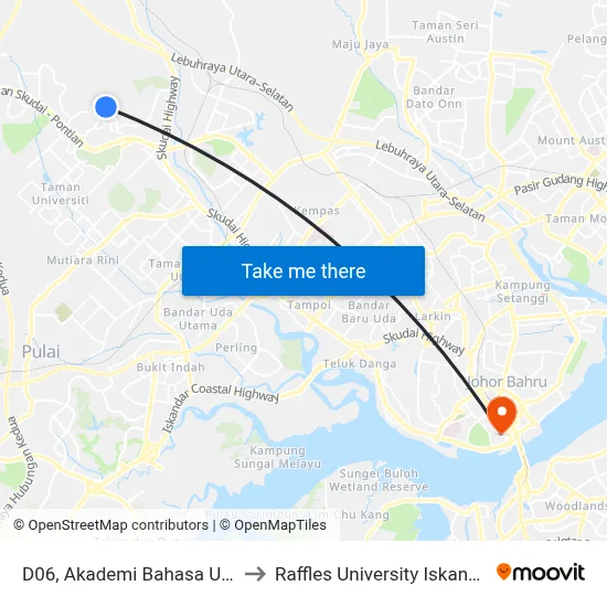 D06, Akademi Bahasa Utm to Raffles University Iskandar map