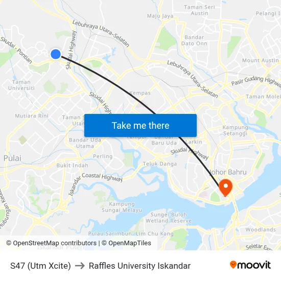 S47 (Utm Xcite) to Raffles University Iskandar map