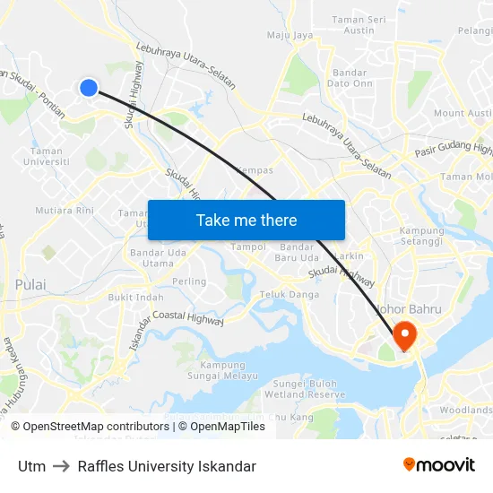 Utm to Raffles University Iskandar map