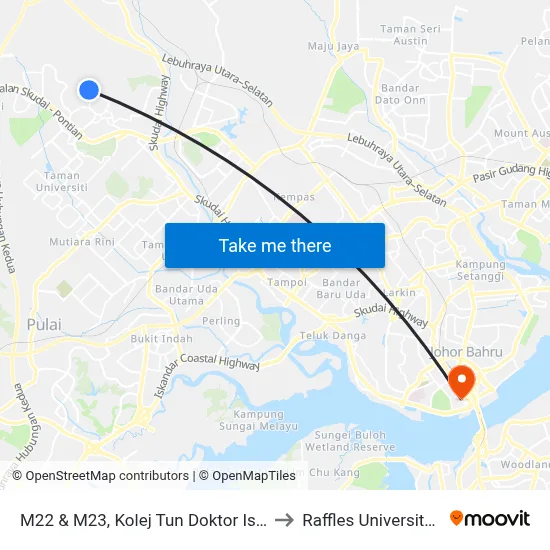 M22 & M23, Kolej Tun Doktor Ismail (Ktdi), Utm to Raffles University Iskandar map