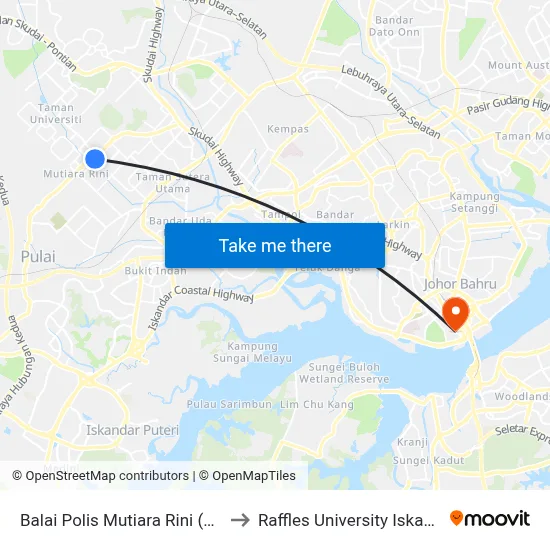 Balai Polis Mutiara Rini (Opp) to Raffles University Iskandar map