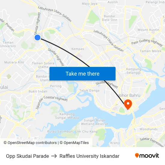 Opp Skudai Parade to Raffles University Iskandar map
