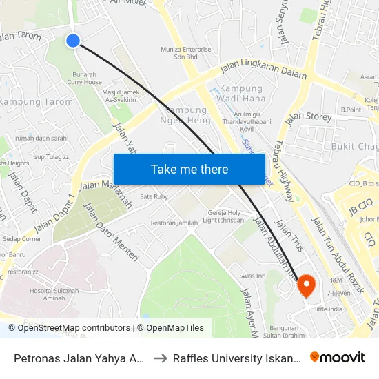 Petronas Jalan Yahya Awal to Raffles University Iskandar map