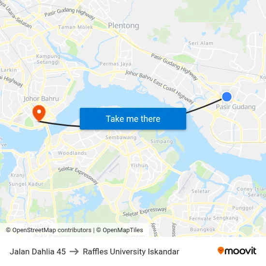 Jalan Dahlia 45 to Raffles University Iskandar map