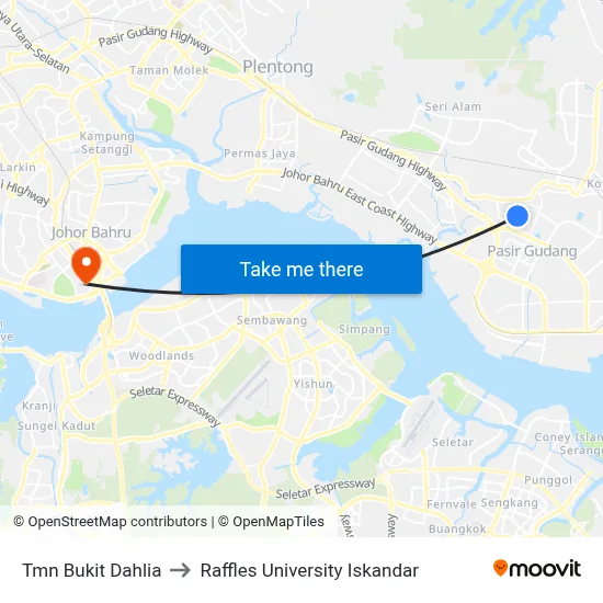 Tmn Bukit Dahlia to Raffles University Iskandar map