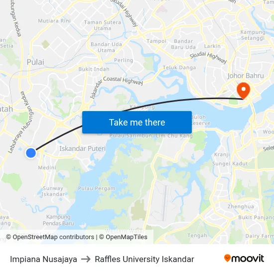 Impiana Nusajaya to Raffles University Iskandar map
