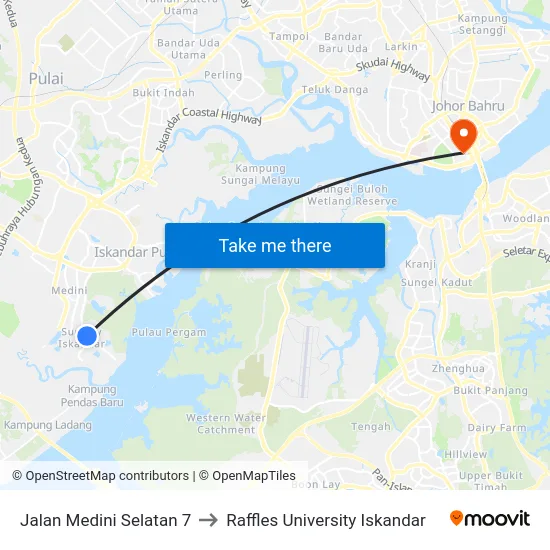 Jalan Medini Selatan 7 to Raffles University Iskandar map