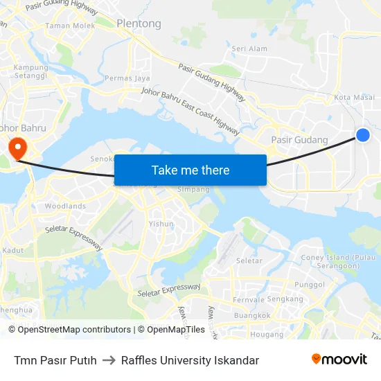 Tmn Pasır Putıh to Raffles University Iskandar map