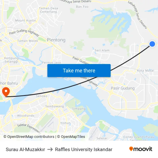 Surau Al-Muzakkır to Raffles University Iskandar map