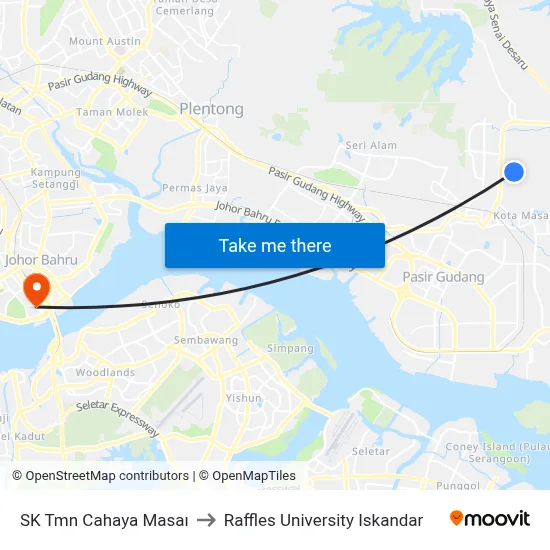 SK Tmn Cahaya Masaı to Raffles University Iskandar map