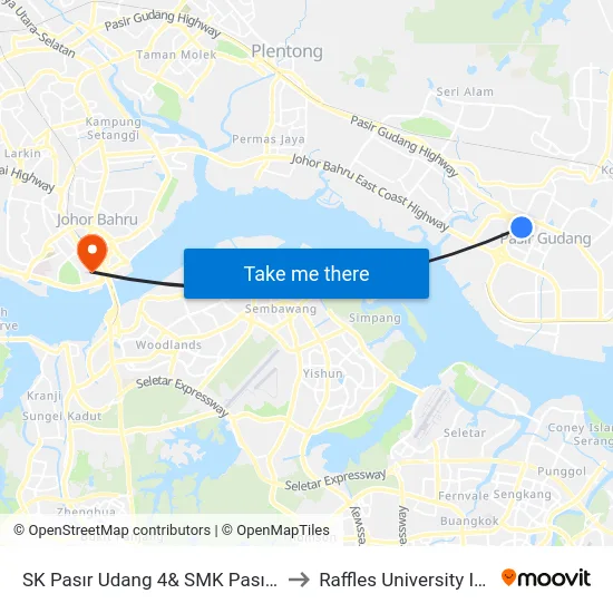 SK Pasır Udang 4& SMK Pasır Gudang2 to Raffles University Iskandar map