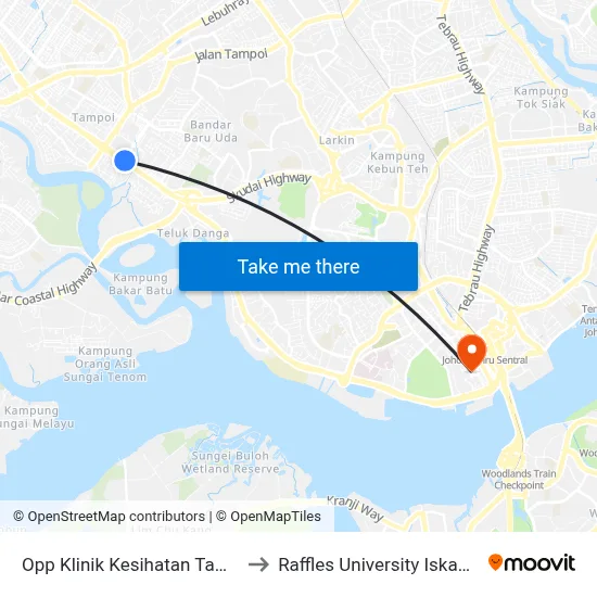 Opp Klinik Kesihatan Tampoi to Raffles University Iskandar map