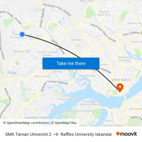 SMK Taman Universiti 2 to Raffles University Iskandar map