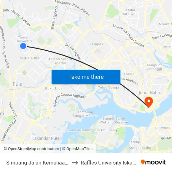 Slmpang Jalan Kemuliaan 30 to Raffles University Iskandar map