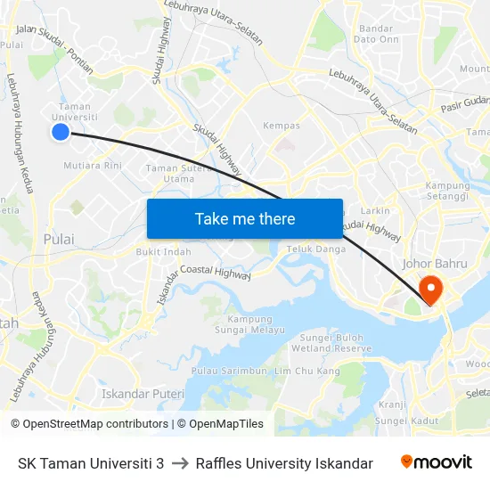 SK Taman Universiti 3 to Raffles University Iskandar map