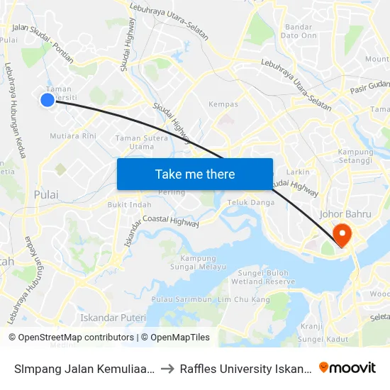 Slmpang Jalan Kemuliaan 2 to Raffles University Iskandar map