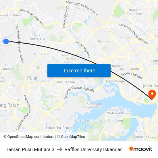 Taman Pulai Mutiara 3 to Raffles University Iskandar map