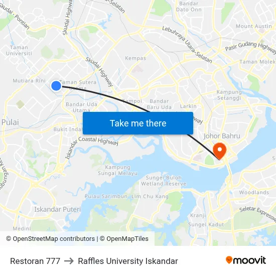 Restoran 777 to Raffles University Iskandar map