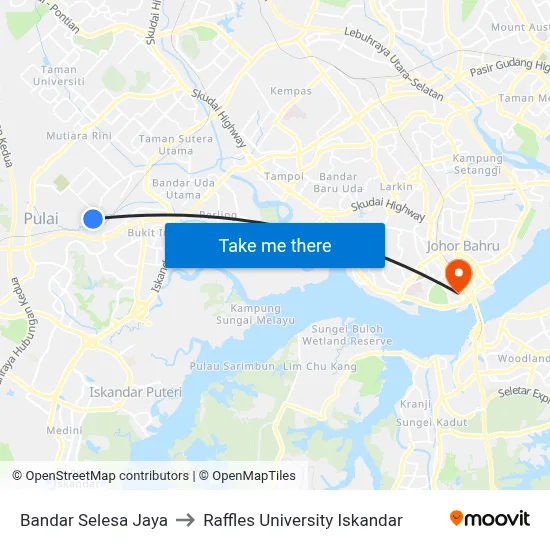 Bandar Selesa Jaya to Raffles University Iskandar map
