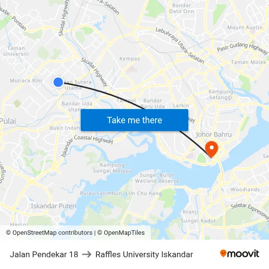 Jalan Pendekar 18 to Raffles University Iskandar map