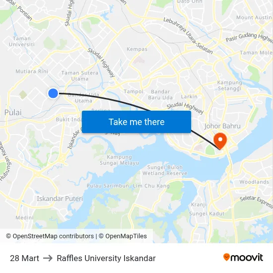 28 Mart to Raffles University Iskandar map