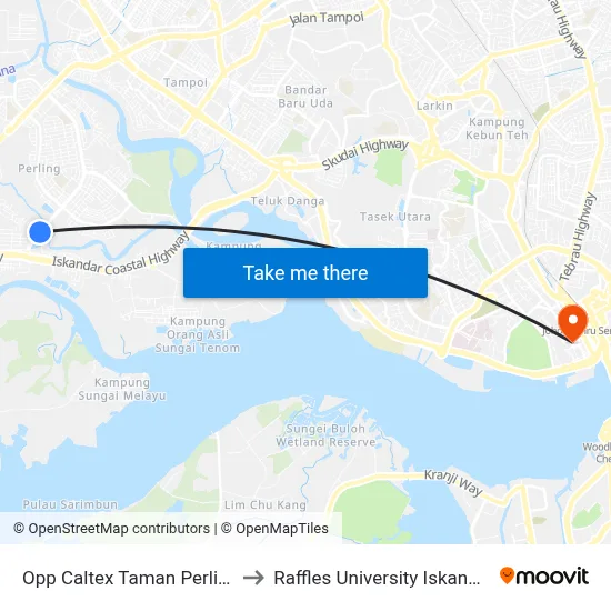 Opp Caltex Taman Perling to Raffles University Iskandar map