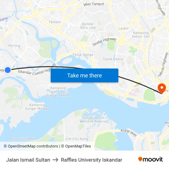 Jalan Ismail Sultan to Raffles University Iskandar map