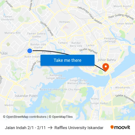 Jalan Indah 2/1 - 2/11 to Raffles University Iskandar map