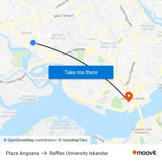 Plaza Angsana to Raffles University Iskandar map