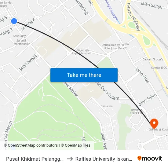 Pusat Khidmat Pelanggan to Raffles University Iskandar map