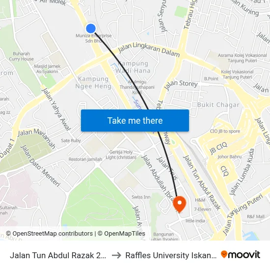 Jalan Tun Abdul Razak 2378 to Raffles University Iskandar map