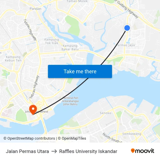 Jalan Permas Utara to Raffles University Iskandar map