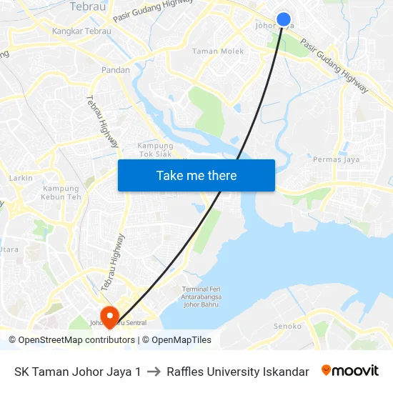 SK Taman Johor Jaya 1 to Raffles University Iskandar map