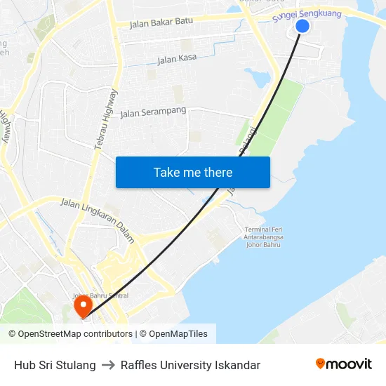 Hub Sri Stulang to Raffles University Iskandar map