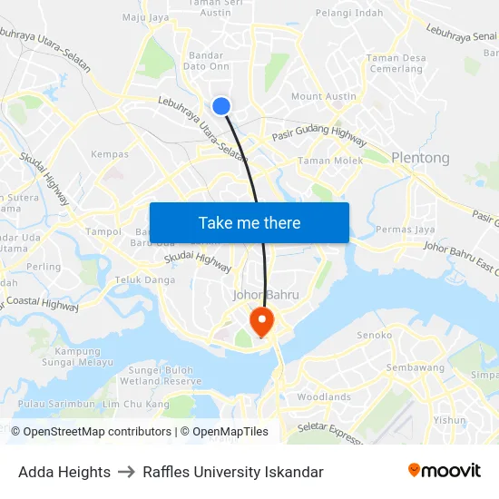 Adda Heights to Raffles University Iskandar map