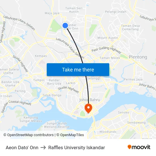 Aeon Dato' Onn to Raffles University Iskandar map
