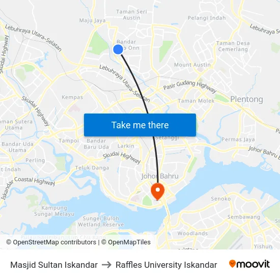 Masjid Sultan Iskandar to Raffles University Iskandar map