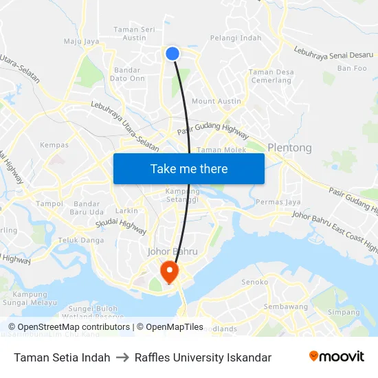 Taman Setia Indah to Raffles University Iskandar map