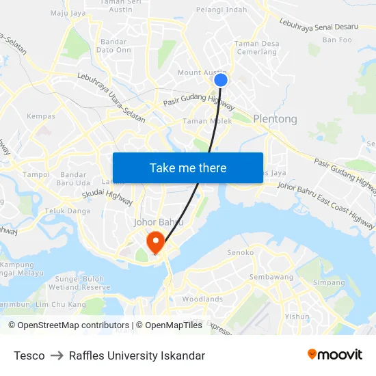 Tesco to Raffles University Iskandar map